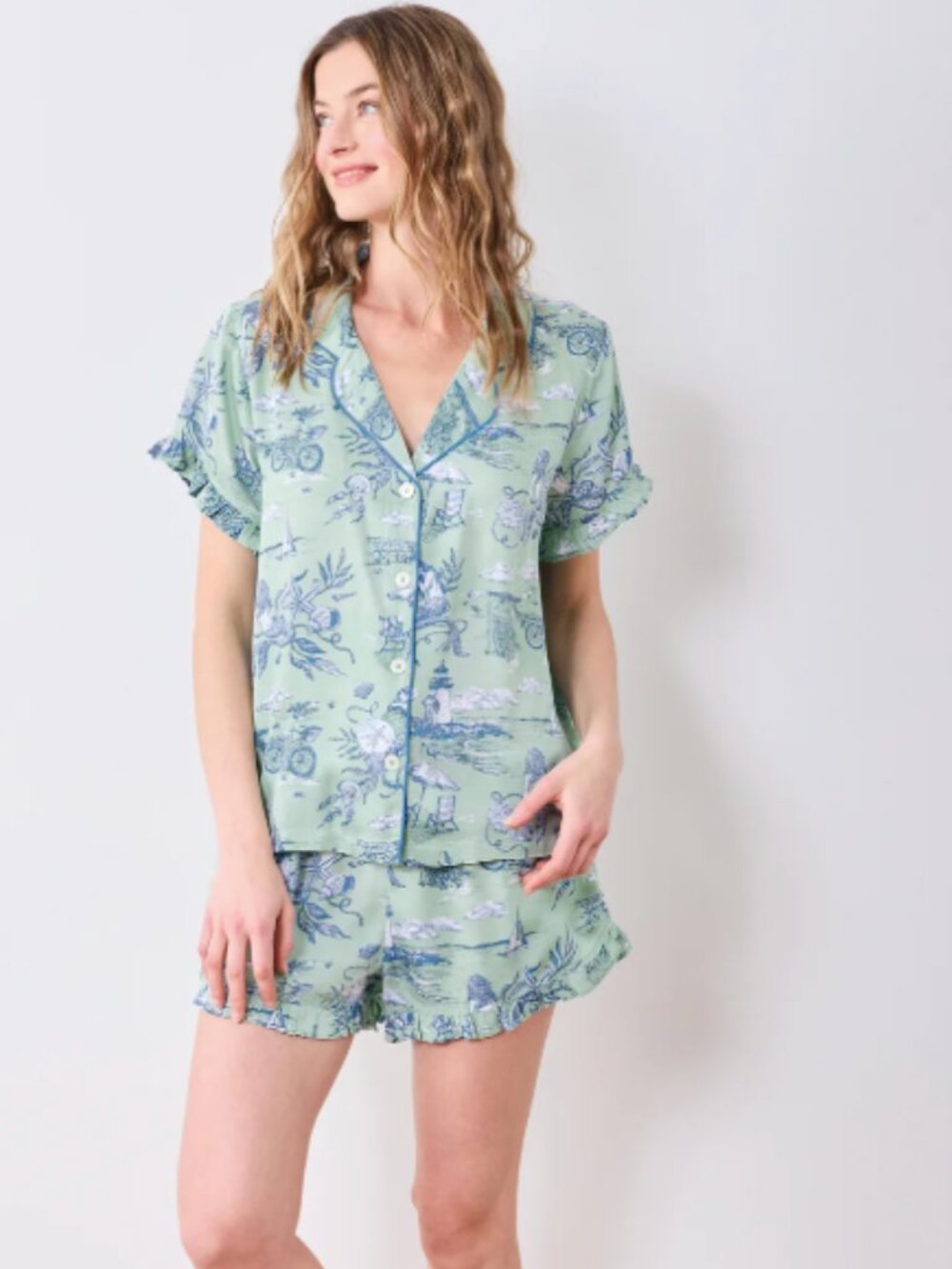 Eco Satin Ruffle Set in Mermaid Toile S by Printfresh NWT